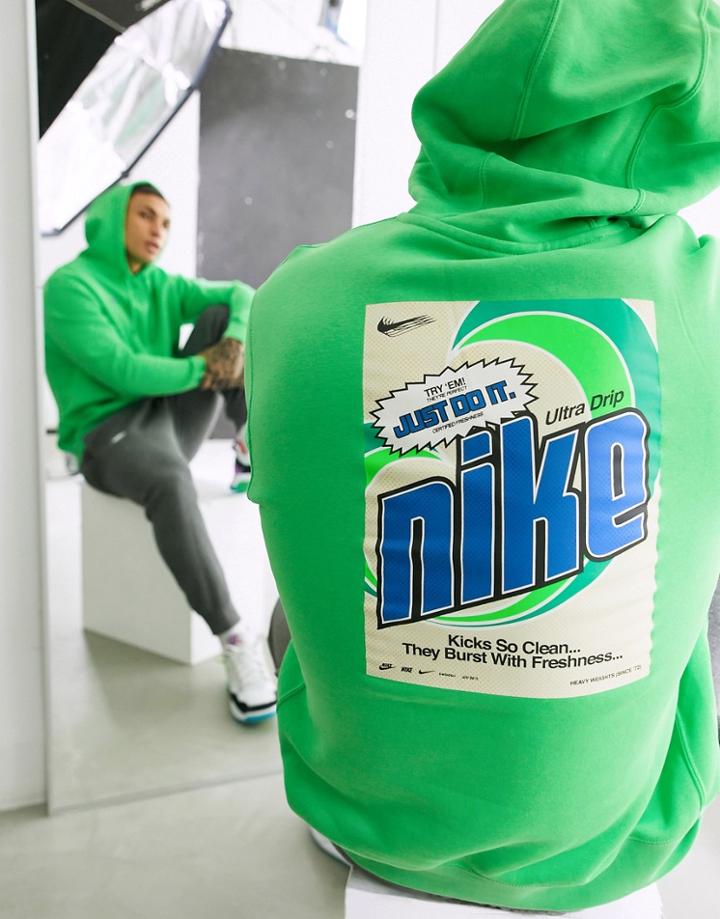 Nike Keep It Clean Graphic Back Print Fleece Hoodie In Green