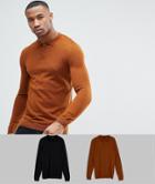 Asos 2 Pack Knitted Muscle Fit Polo In Tan/black Save - Multi