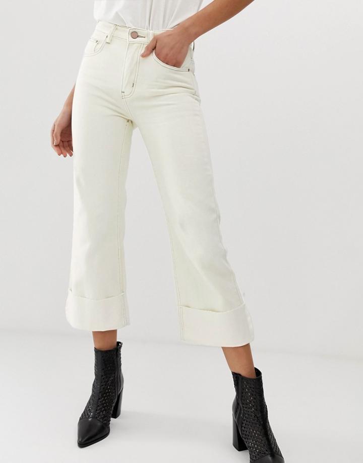 Lost Ink Mom Jeans With Deep Turnup - White