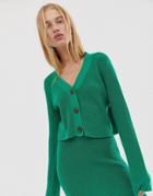 Asos Design Two-piece V Neck Crop Chunky Cardigan In Eco Yarn - Green