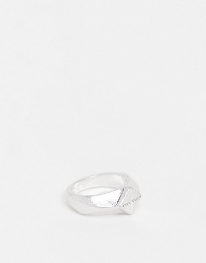 Icon Brand Signet Ring In Silver With Diamond Shape Detail