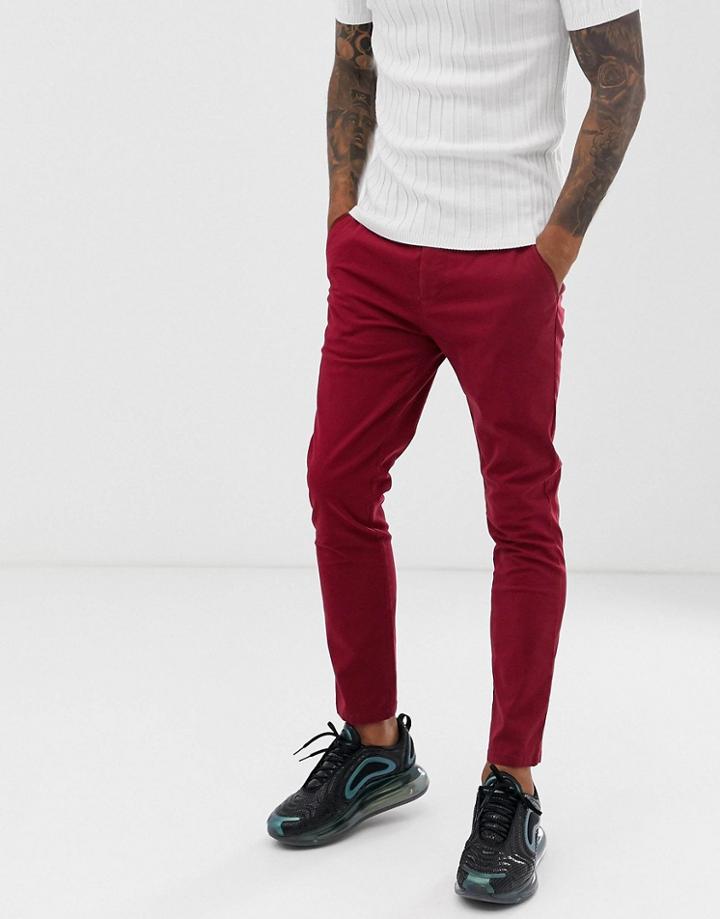 Asos Design Skinny Ankle Grazer Chinos In Wine Red
