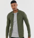 Asos Design Tall Muscle Harrington Jersey Jacket In Khaki - Green