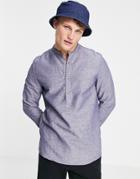 Asos Design Regular Fit Overhead Linen Shirt With Band Collar In Navy