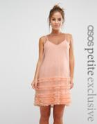 Asos Petite Mesh Dress With Ruffle Hem - Pink