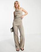 Fashionkilla Knit Flared Pants In Stone - Part Of A Set-neutral