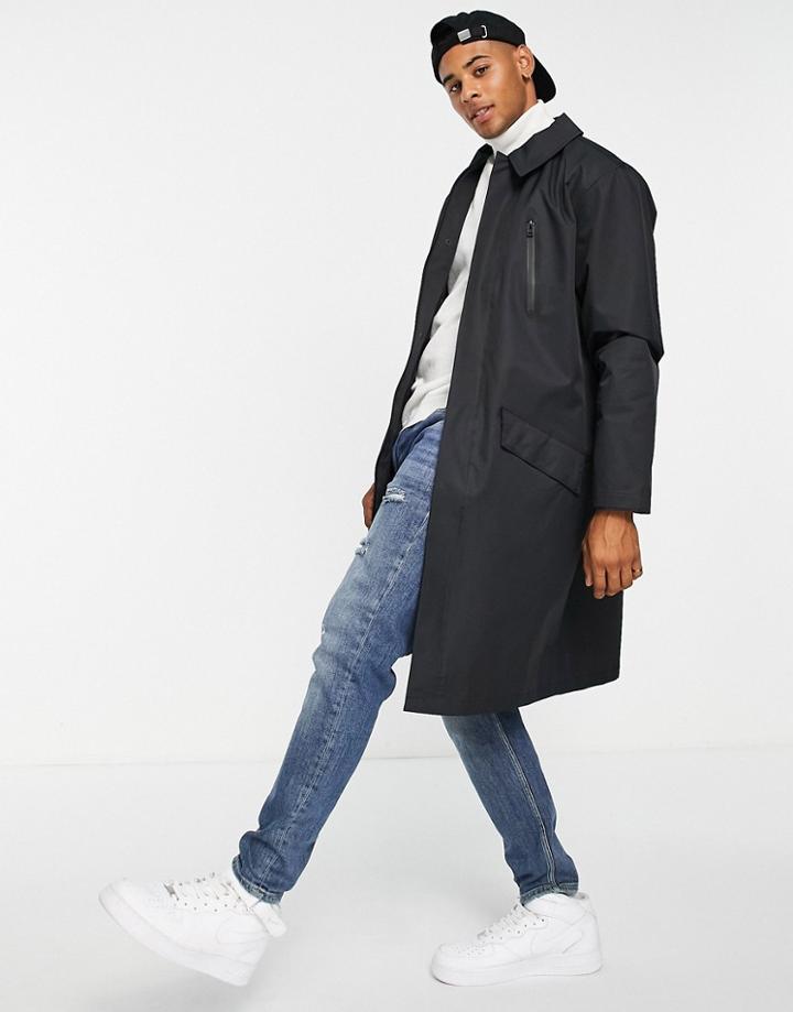 Topman Showerproof Trench Coat In Black