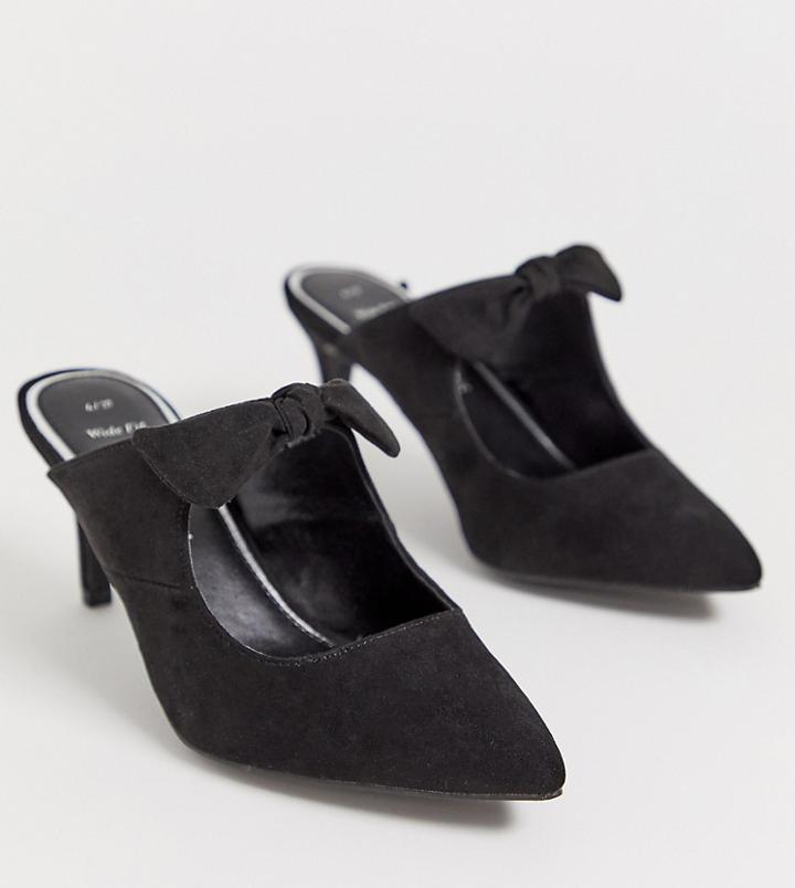 New Look Wide Fit Bow Mule In Black - Black