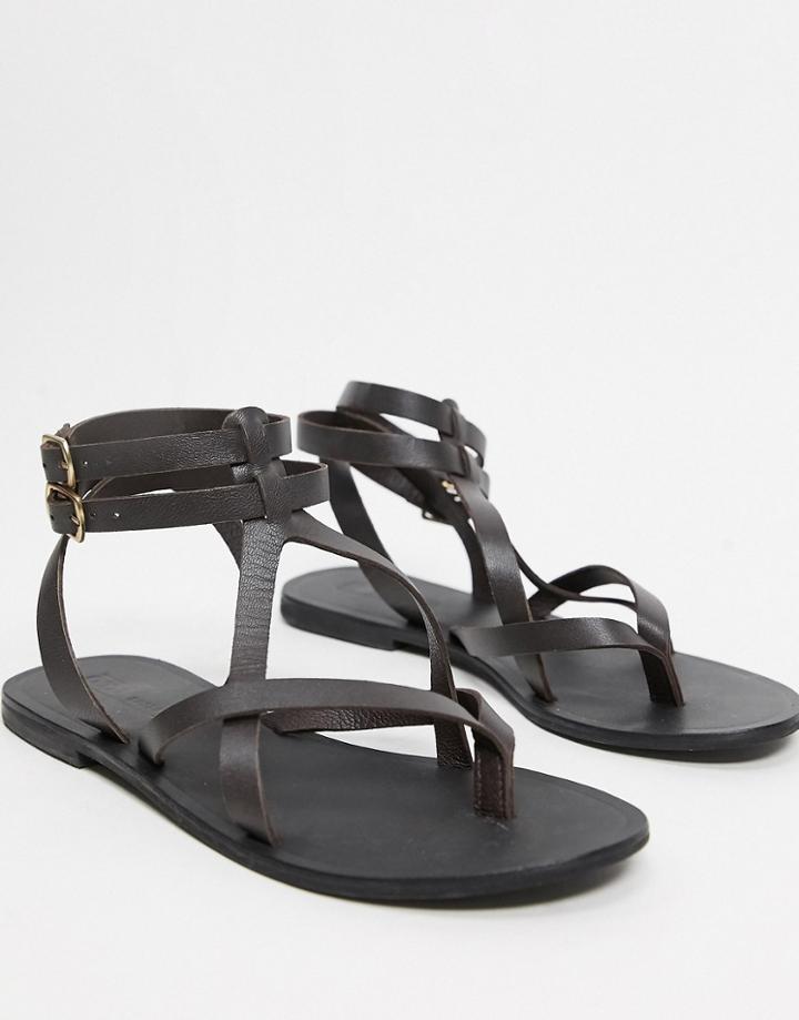 Asos Design Franca Leather Gladiator Sandals In Chocolate Brown