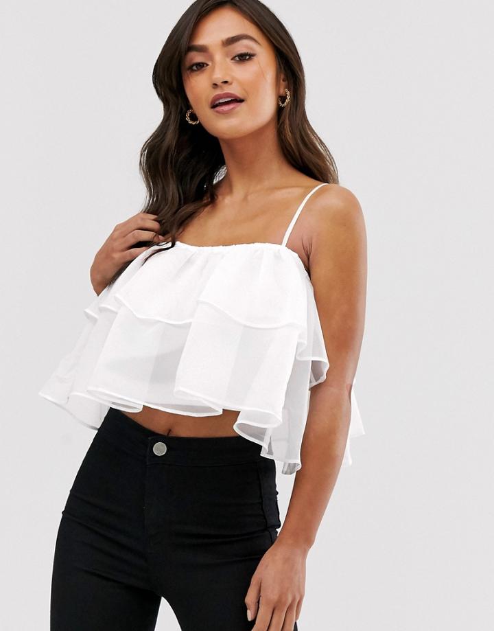 Asos Design Ruffle Detail Cami In Organza - White