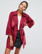 Love & Other Things Belted Duster Coat - Red