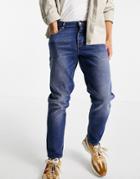 Asos Design Stretch Tapered Jeans In Vintage Blue Wash-blues