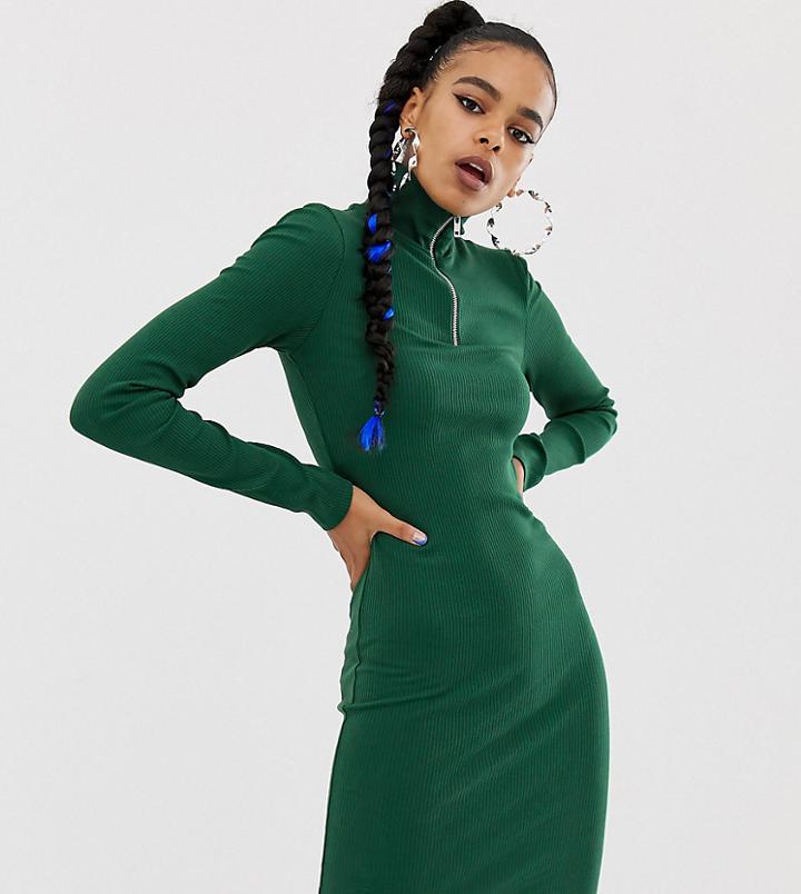 Collusion Zip Through Bodycon Dress - Green