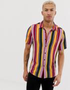Asos Design Oversized Stripe Shirt With Revere Collar - Multi