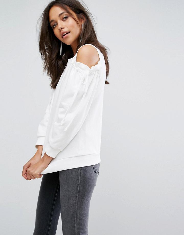Evidnt Cold Shoulder Tie Sweatershirt - White