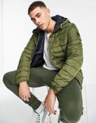 Jack & Jones Lightweight Puffer Jacket With Hood In Olive Green