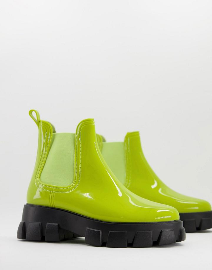 Asos Design Giana Chunky Chelsea Rain Boots In Lime-green