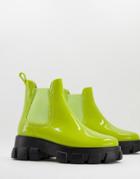 Asos Design Giana Chunky Chelsea Rain Boots In Lime-green