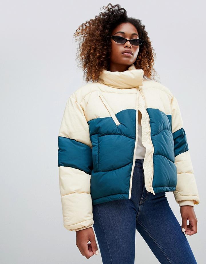 Weekday Short Color Block Padded Jacket - Green