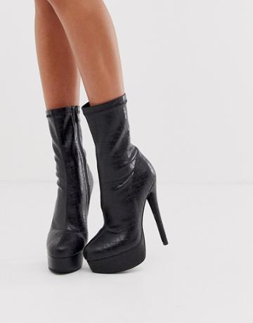 Simmi London Scandal Black Croc Platform Boots