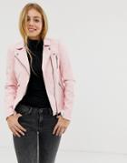 Only Steady Faux Leather Biker Jacket - Pink