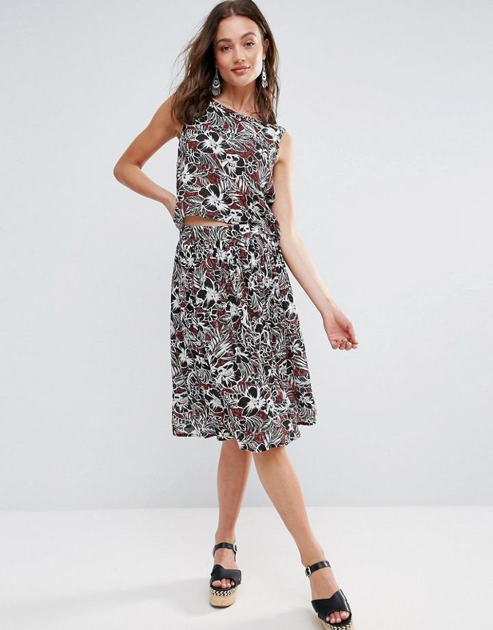 Brave Soul Printed Midi Skirt - Black