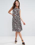 Brave Soul Printed Midi Skirt - Black