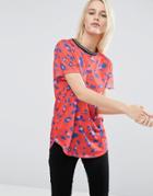 Asos Top In Red Leopard Print With Tipped Rib - Multi