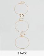 Asos Pack Of 3 Fine Open Circle And Opal Stone Bracelets - Gold