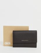 Asos Design Leather 2-in-1 Wallet And Cardholder Set In Brown-black
