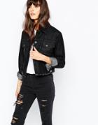 Waven Shrunken Boxy Denim Jacket With Raw Hem - Vintage Black