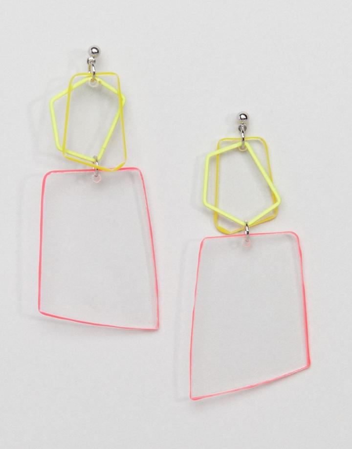 Asos Design Colored Edge Acrylic Shape Earrings - Multi