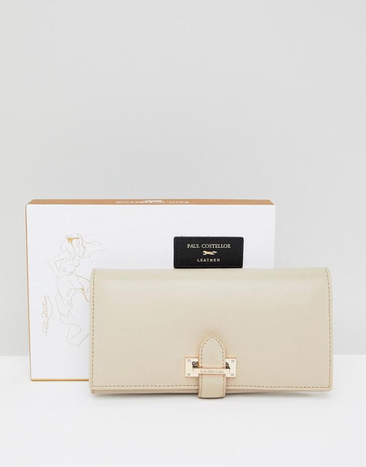 Paul Costelloe Real Leather Buckle Long Purse - Cream