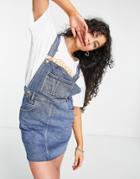 Asos Design 'original' Denim Overall Dress In Midwash-black