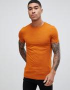 Asos Design Organic Muscle Fit T-shirt With Crew Neck In Brown - Brown