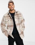 River Island Oversized Check Shirt In Ecru-white