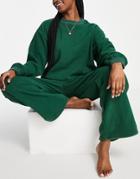 Asos Design Lounge Microfleece Sweat & Straight Leg Sweatpants Set In Green