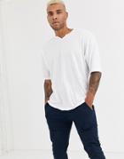Asos Design Oversized Longline T-shirt With Notch Neck In Linen Mix In White - White