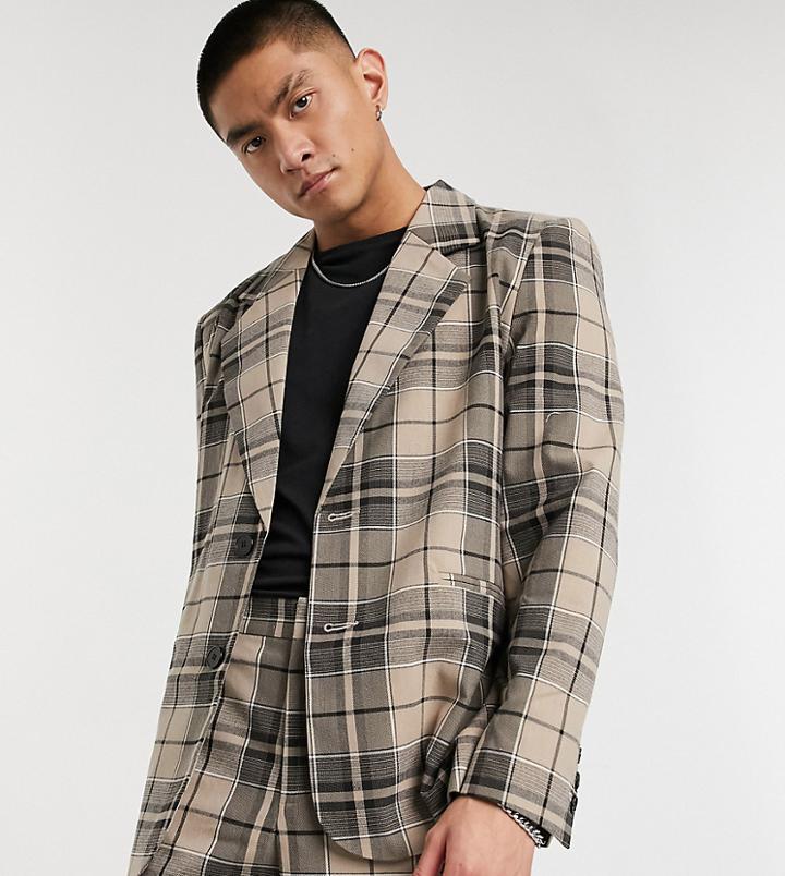 Collusion Blazer Beige Plaid-brown