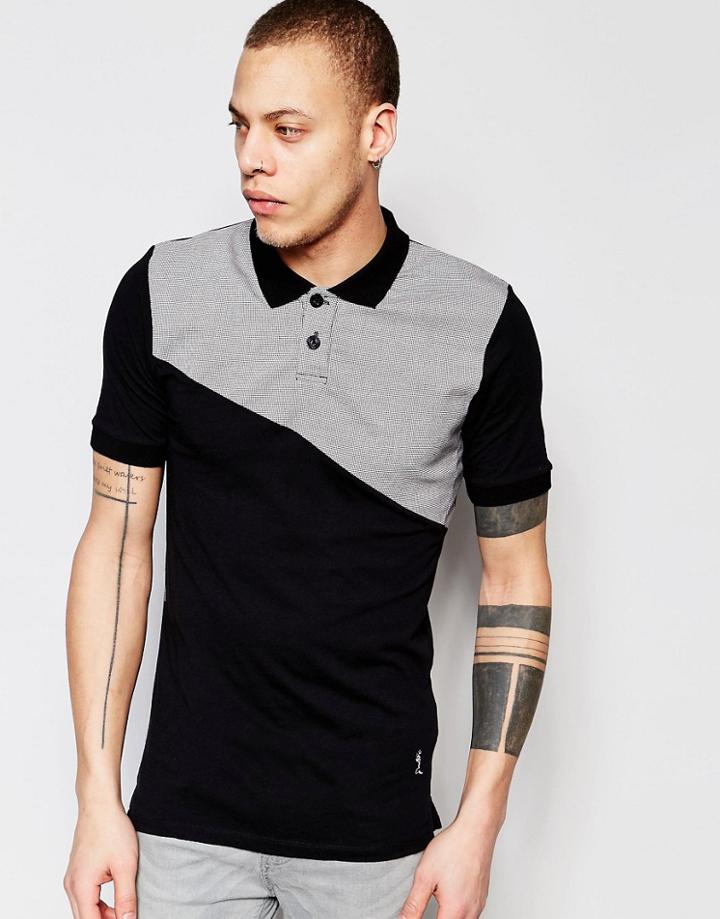 Religion Polo Shirt With Check Panel - Black