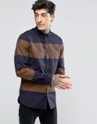 Fred Perry Shirt With Bold Stripe In Bright Gold In Slim Fit - Blue