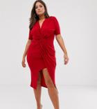 Club L London Plus Slinky Twist Front Maxi Dress-red