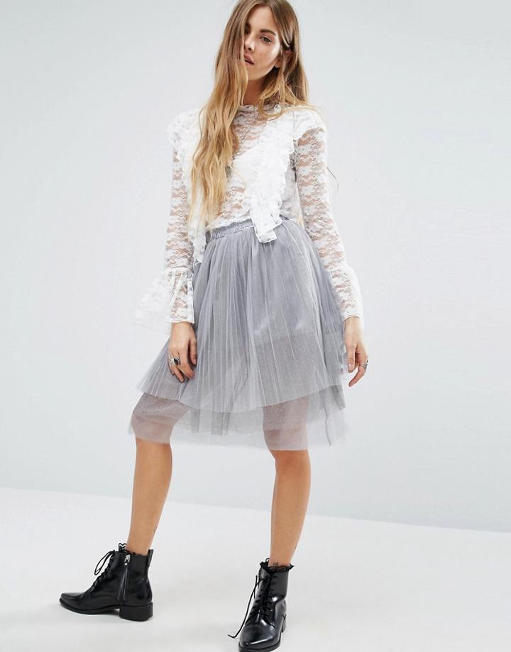 Navy London Tulle Skirt With Sparkle - Gray