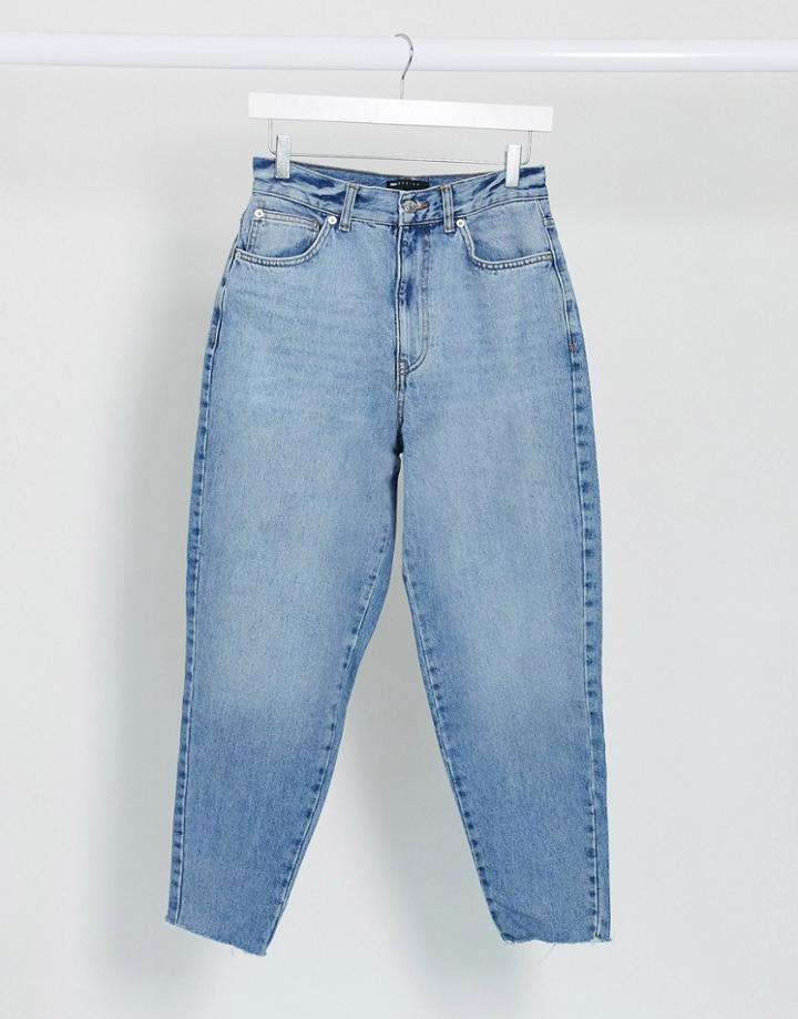 Asos Design High Rise 'balloon' Boyfriend Jean In Lightwash-blues