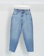 Asos Design High Rise 'balloon' Boyfriend Jean In Lightwash-blues