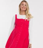 Asos Design Maternity Cord Sleeveless Skater Dress In Raspberry-pink