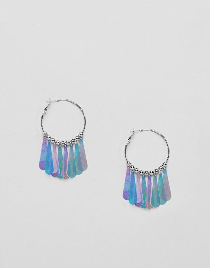 Missguided Sequin Tassel Hoop Earrings - Silver