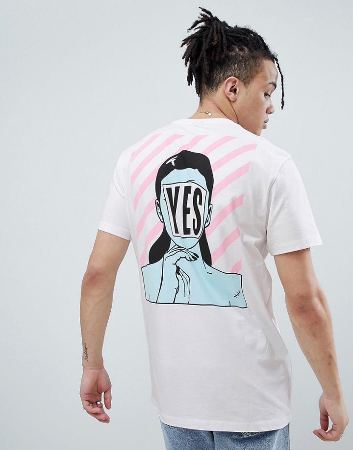 Asos Design Relaxed Longline T-shirt With Yes Face Back Print - White