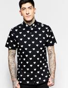 Brave Soul Large Heart Short Sleeve Print Shirt - Black