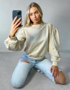 Na-kd Cotton Puff Sleeve Sweater In Beige-neutral